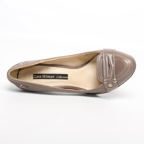 ZARA Women Beige Cone Heels Closed Toe - Picture 5 of 7